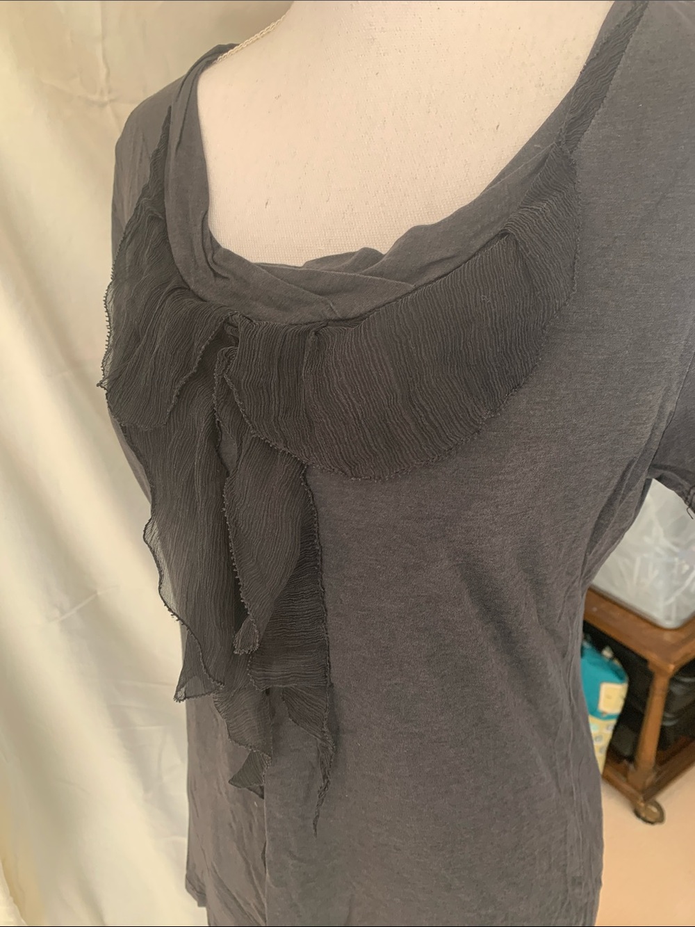 Black Short Sleeve Ruffle-Front Tee - Picture 5 of 7